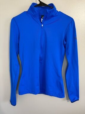 Nike Pro Blue Long Sleeve Half-Zip Athletic Top Thumbholes Stretch Women's S